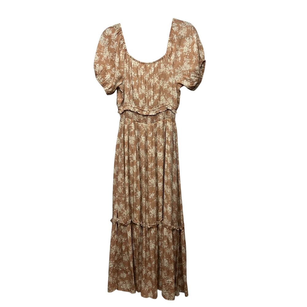By The River Floral Puff Sleeve Peasant Midi Dress Womens Medium Cottage Smocked - Picture 8 of 13